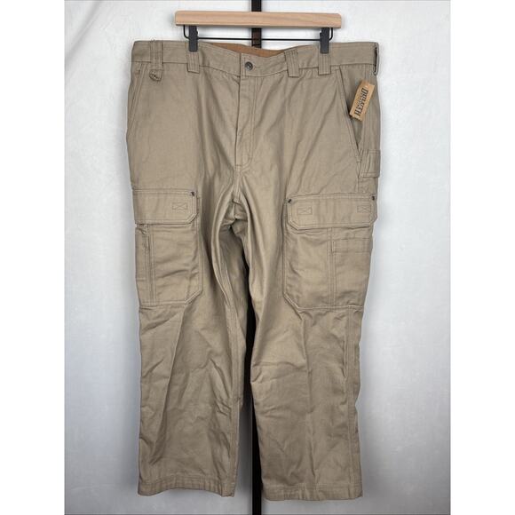 NEW Duluth Trading Fire Hose Relaxed Fit Cargo Work Pants Men 44x30 Khaki Cotton - Picture 1 of 12